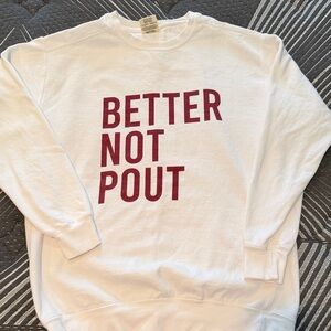 White Crewneck Sweatshirt with Red Text